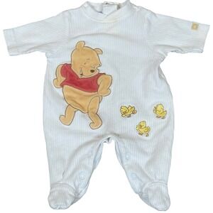 Vintage Disney Winnie Pooh White Ribbed One Piece Footed Newborn Y2K 90s Chicks